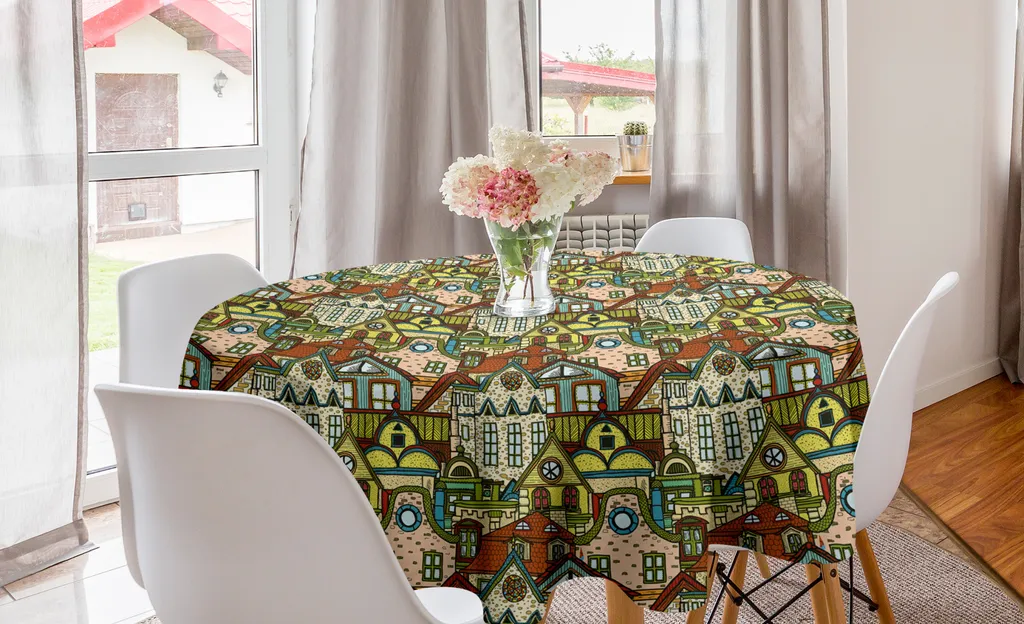 Tovaglia Rotonda Vintage 150 cm - ABAKUHAUS Città Vecchia Illustrata