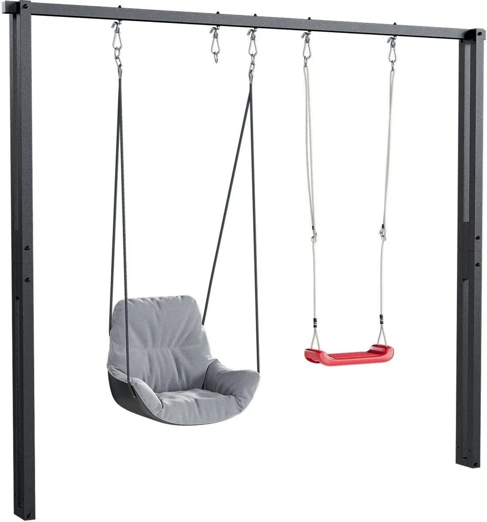 Portique balançoire double 260 cm en métal pour jardin et plein air
