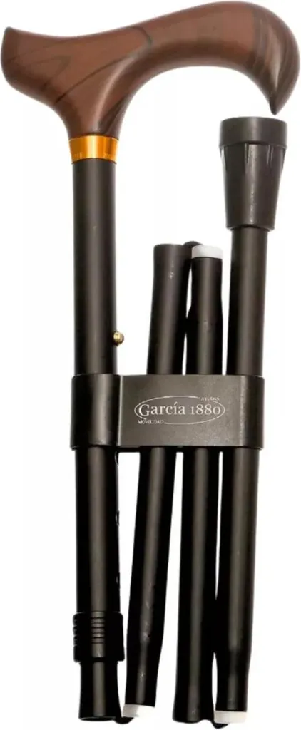 Canne pliable Garcia 1880 en aluminium noire avec poignée bois Derby