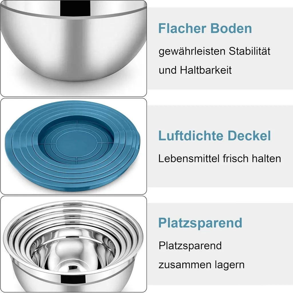 Set 5 Ciotole Inox Herogo Blu per Camping | Leggere e Indistruttibili - 2