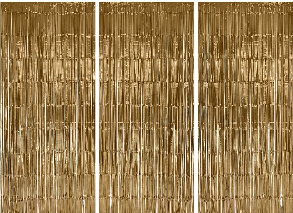 3x Lametta Vorhang - light gold - 91x244 cm