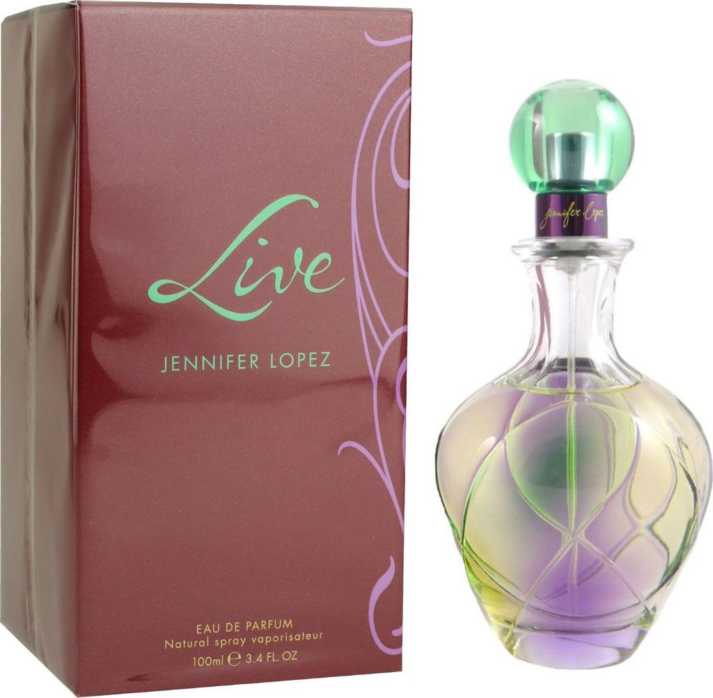 A product shot of Jennifer Lopez Live Eau de Parfum and its packaging.