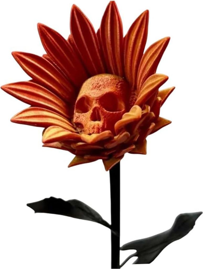 Die verbotene Sonnenblumen-Skulptur, Gothic-Totenkopf-Blüten-Dekor, 3D-gedruckt, makabre Kunst, Halloween-Ornament für Horror-Home-Party-Dekor
