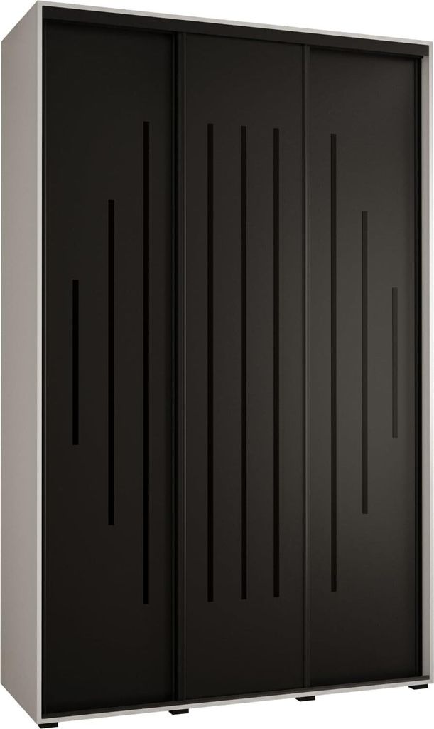 MEBLE KRYSPOL Cannes 12 Schrank mit 3 Schiebetüren - 205,2x150x45 cm - Weiß Schwarz Schwarz