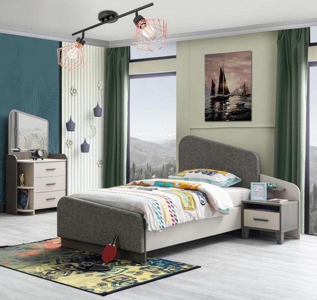 Grau Kinderzimmer Set Kinderbett Nachttisch Kommode Moderne Möbel