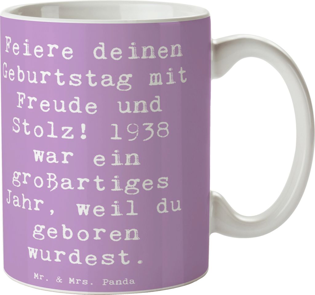 Mr. & Mrs. Panda Tasse Spruch 1938 Geburtstag - Lavendeltraum - Geschenk, Happy Birthday, Alter, Trinkbecher, Glückwunsch, Freude, Kaffeetasse, Ka...