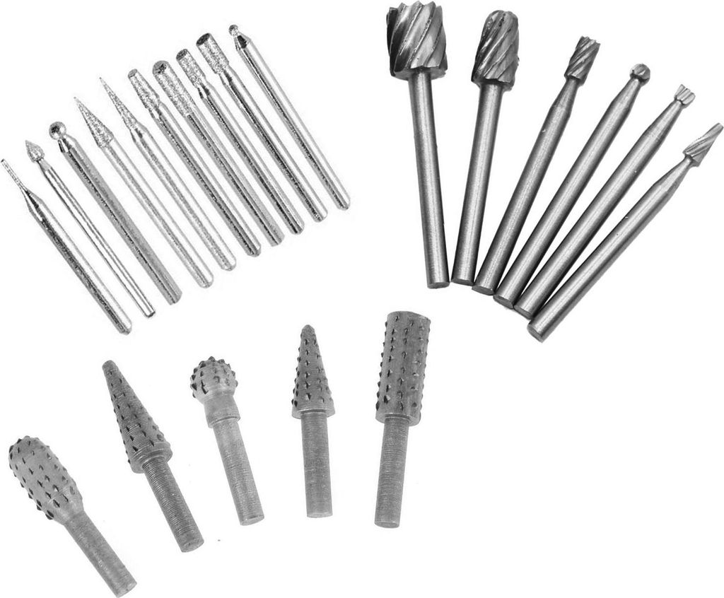 21-teiliges Fräser-Set mit 10 Diamantgraten und HSS Fräsern, 3,175 & 6 mm Schaft