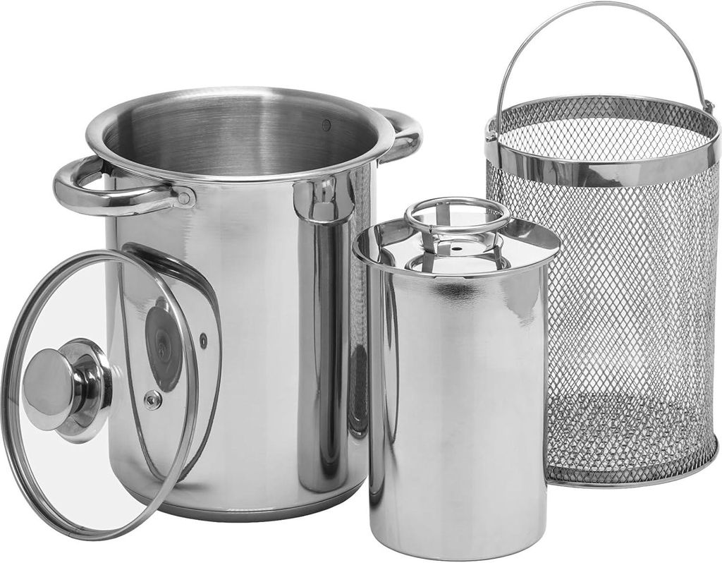 Edelstahl Schinkenkocher 1,5 kg Set inkl. Thermometer, Kochbeutel & Spargeltopf – Spülmaschinenfest – für hausgemachte Wurst & Schinken