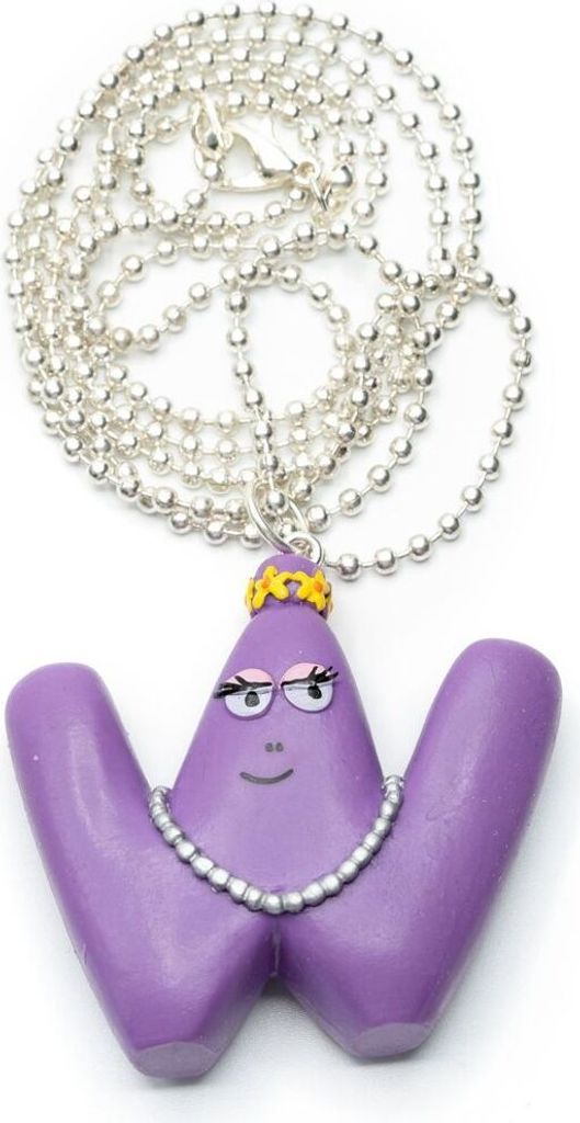 W Barbapapa Kette 80cm Miniblings Anhänger Buchstabe Initiale Barbamama Lila