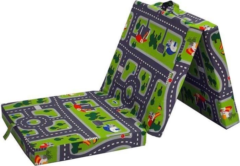 Faltbare Gästematratze SAMBA, Grün, Multi-Position, Auto Rennstrecke Motiv, 190 x 70 x 9 cm