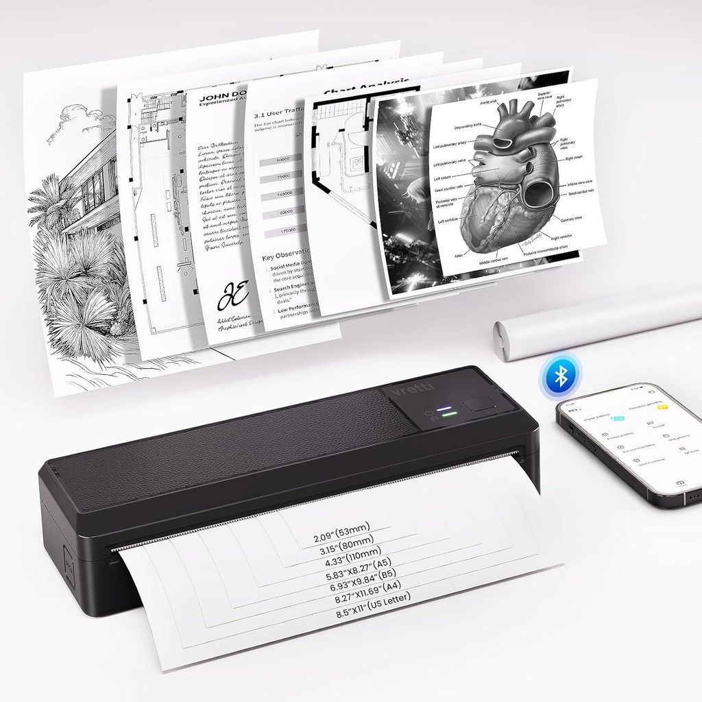 vretti P83 Mobiler A4 Thermodrucker Tragbar Bluetooth USB-C für Android iOS Windows Mac Drucken unterwegs Zuhause Büro Lernen Reisedrucker