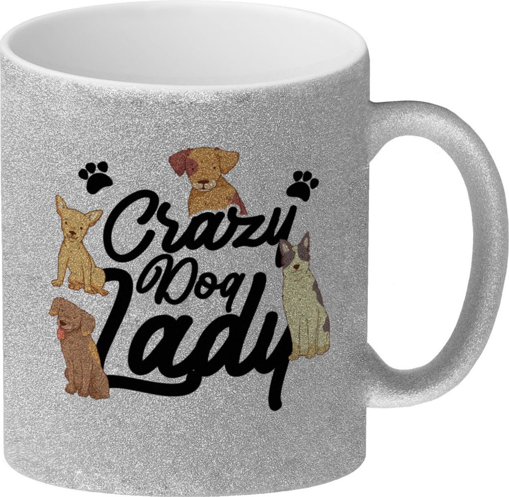 Hunde Glitzer-Kaffeebecher Crazy Dog Lady für Hundeliebhaber