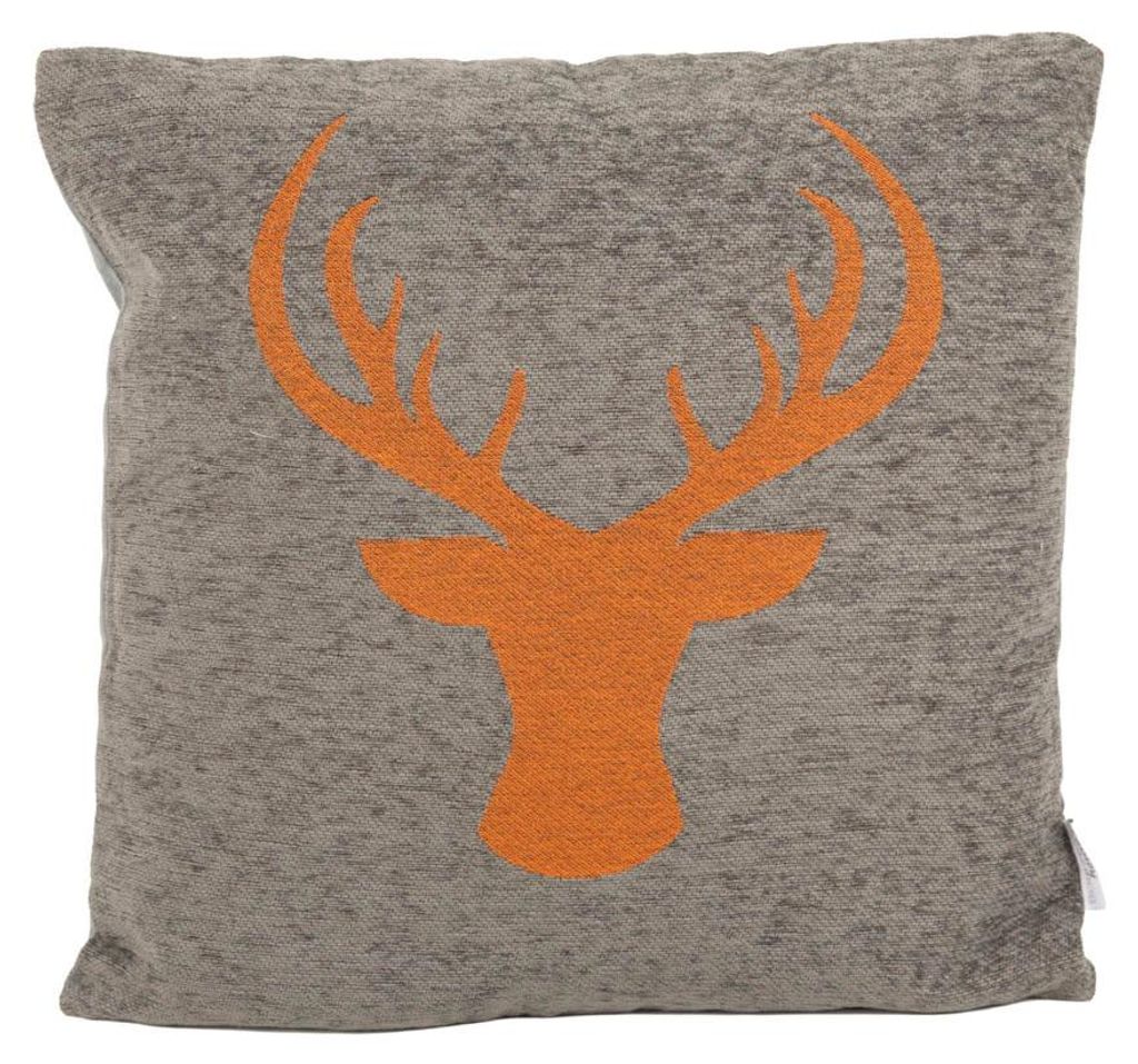 Kissen Hirschkopf grau orange 45x45 cm von Boltze