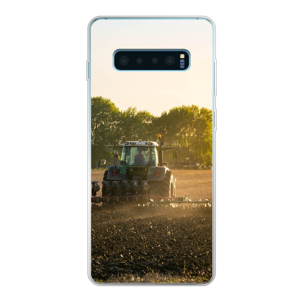 MuchoWow Handyhülle Schutzhülle Hülle für Samsung Galaxy S10 Plus Traktor - Vogel - Land Silikon Softcase Handy Hülle - Schutzhülle