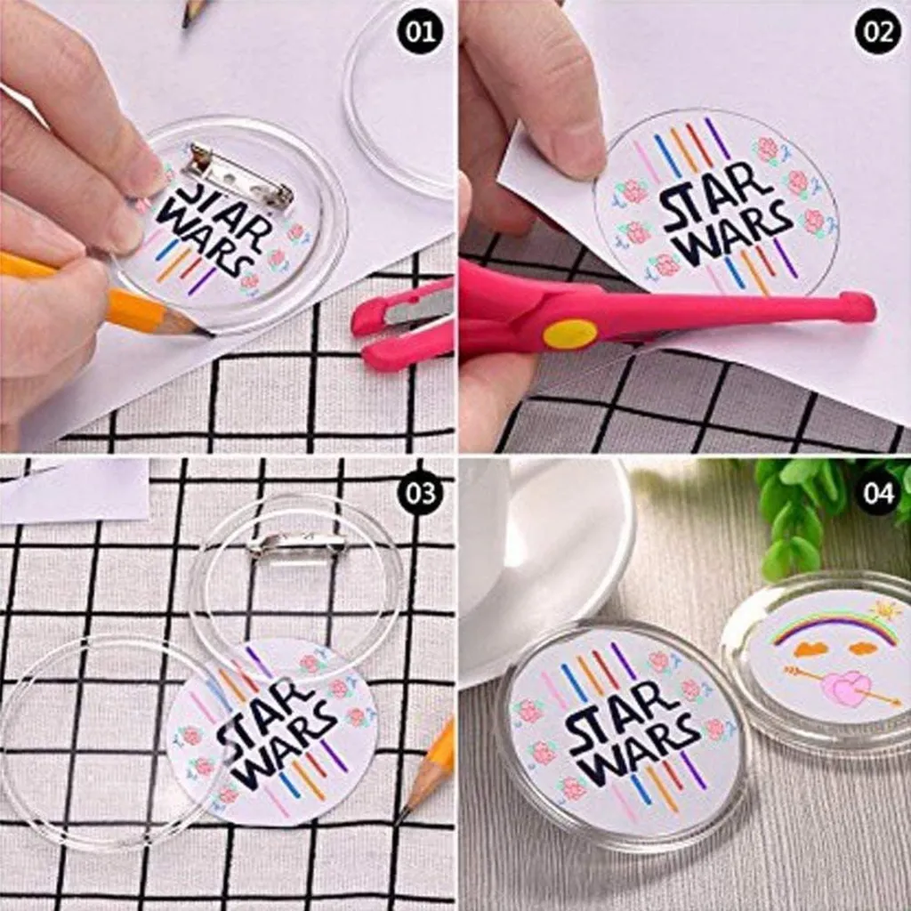 Badges vierges personnalisables 38mm transparents avec épingle de sûreté