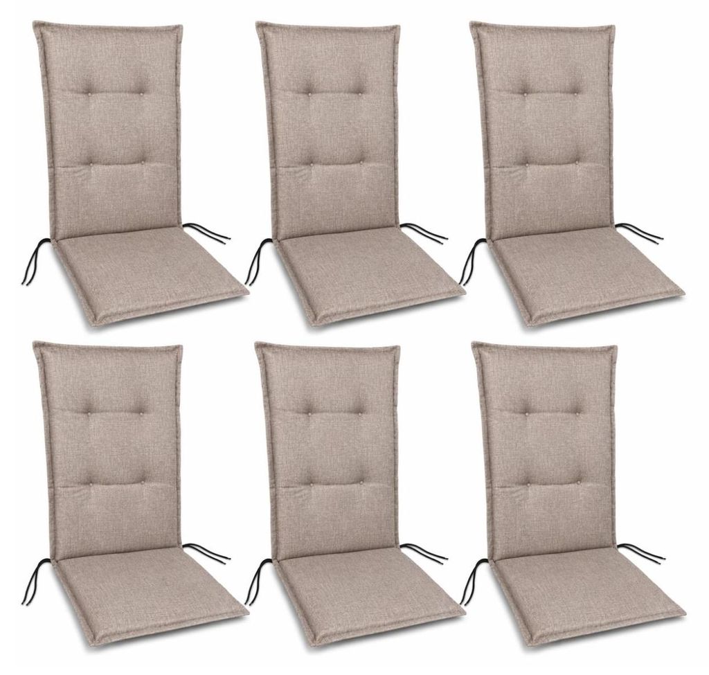Julido 6 Stück Hochlehner Auflage 120x50x5cm Gartenstuhlauflage Kopfpolster Taupe