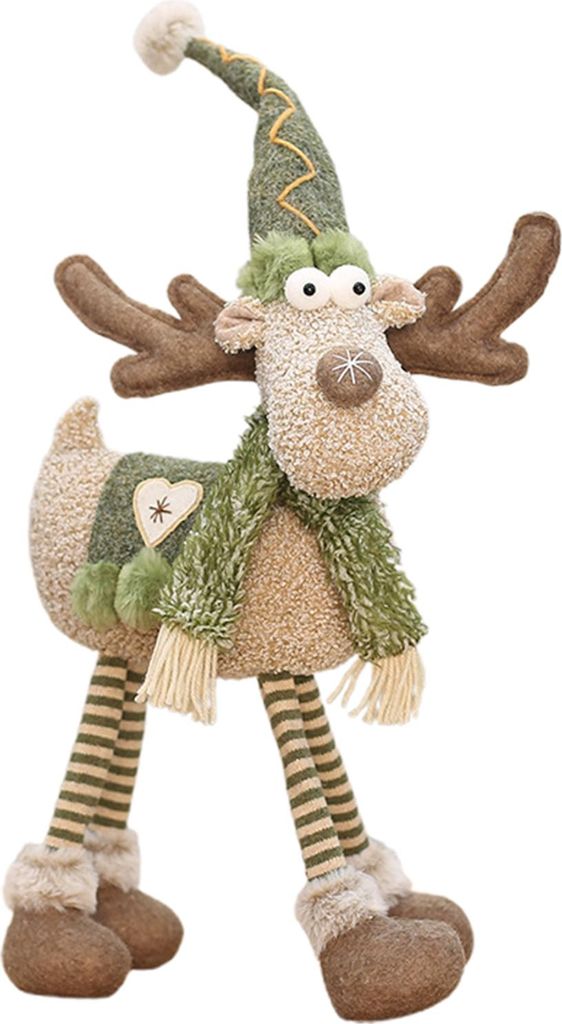 Weihnachts-Rentier-Plüschtier mit einziehbaren Beinen, handgefertigte langbeinige Elch-Plüschpuppe, Weihnachtsdekoration, Partyschmuck