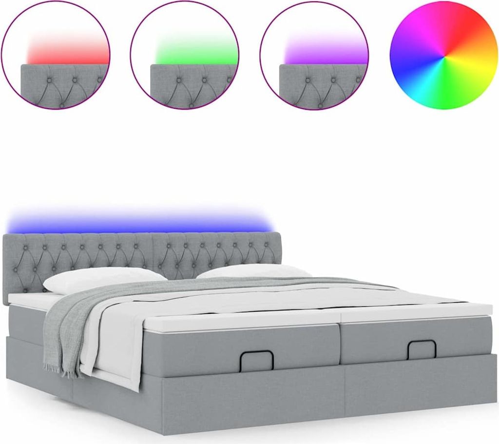 Ottoman-Bett mit Matratzen & LEDs Hellgrau 180x200 cm Stoff