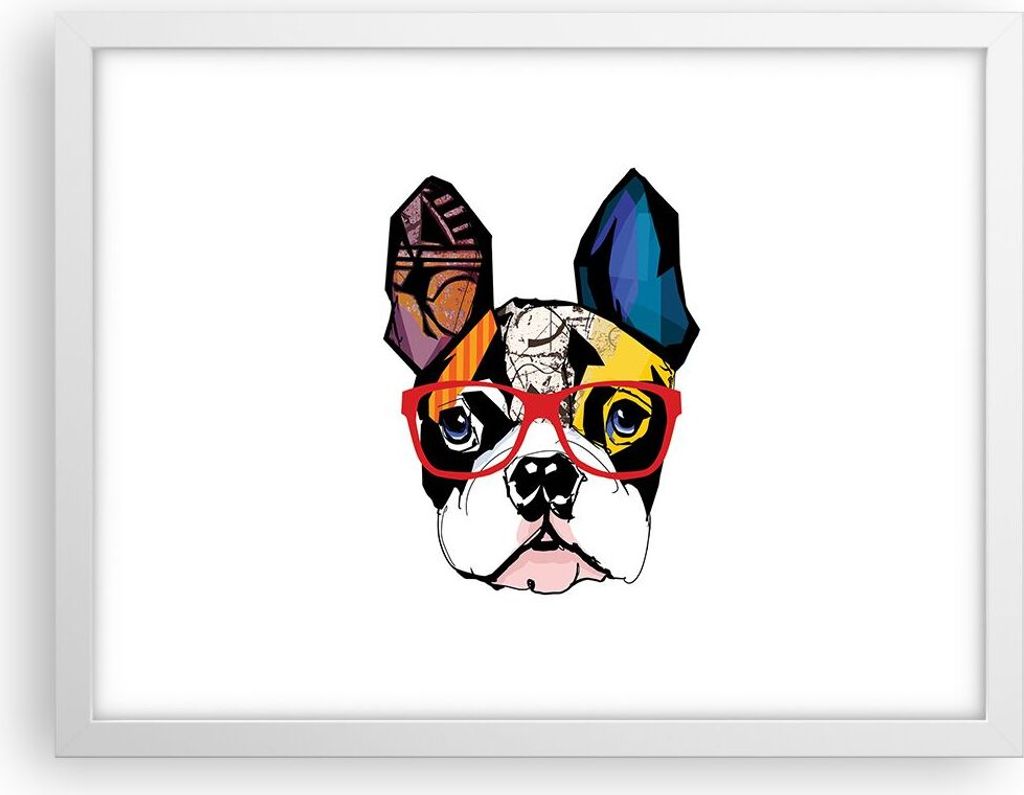 Gerahmtes Poster - Weißer Rahmen - Hund Brille Bunt Bulldogge - 40x30 cm - Wand Bild - Wanddeko - Wandbilder - Wandposter - Bilderrahmen - Bilder ...