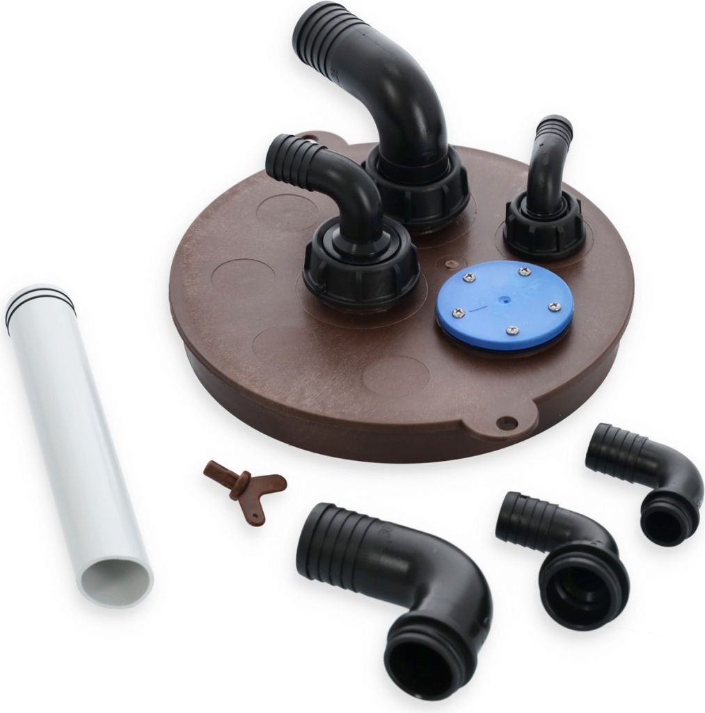 Deckel für Nuova Rade Tank DIABLO mit Anschlüssen für 305 mm Öffnung, Tankverschlussdeckel, Farbe Braun/Abwasser