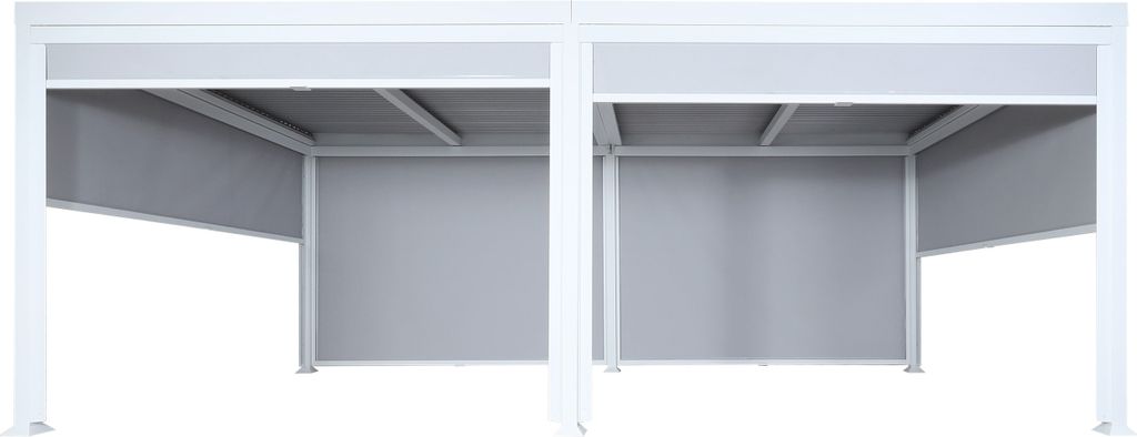 Alu Pergola HWC-L41 mit 6x Seitenwand, Lamellen-Pavillon, stabiles 8cm-Metall-Gestell 3x6m weiß