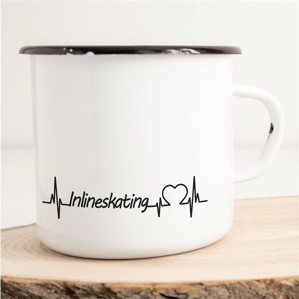 Huuraa Emaille Tasse Inlineskating Geschenk Kaffeebecher Vintage 300ml Inlineskating Präsent