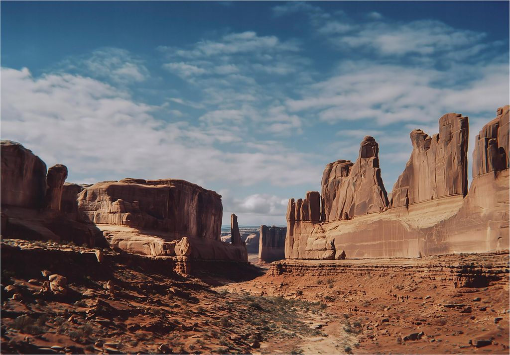 Fototapete Schlucht Natur Wüste - 400x280 cm - Vliestapete Wohnzimmer Schlafzimmer - Vlies Fototapete Beige - 15988VX8