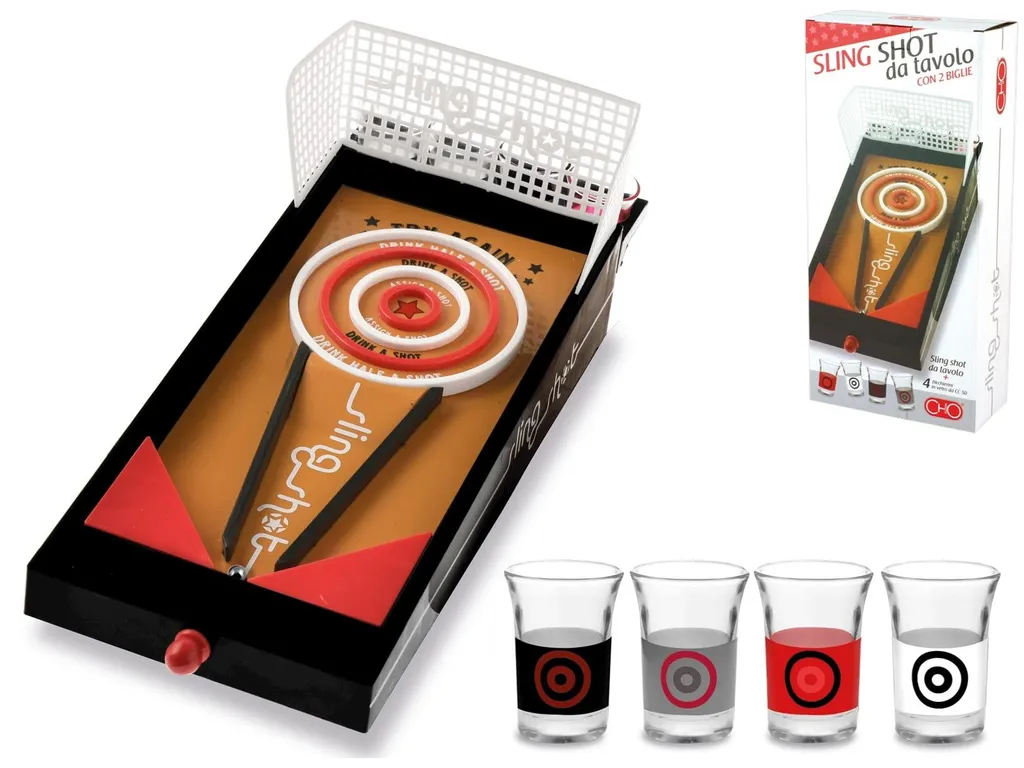 Jeu de soirée Sling Shot de table avec verres à shot - Kit d'ambiance