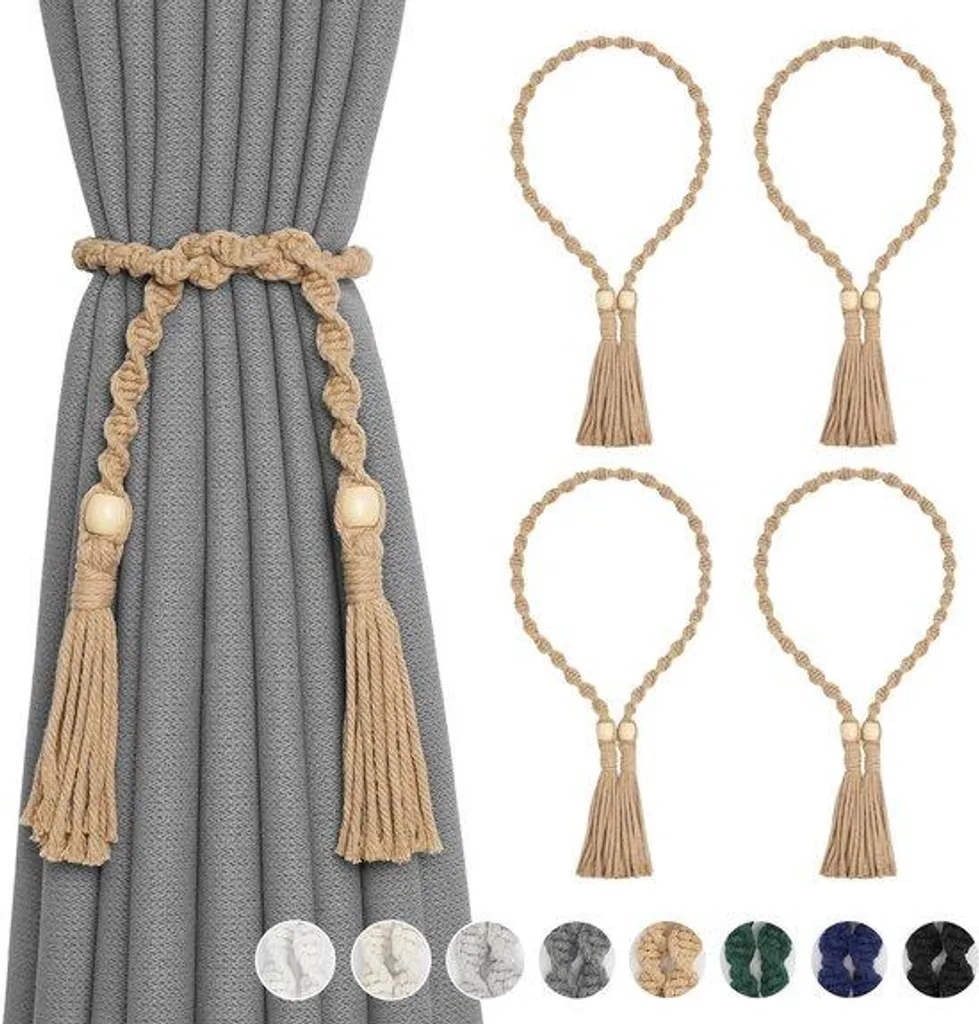Embrasse Rideau Spirale en Coton Marron Foncé, Style Bohème Chic Tressé
