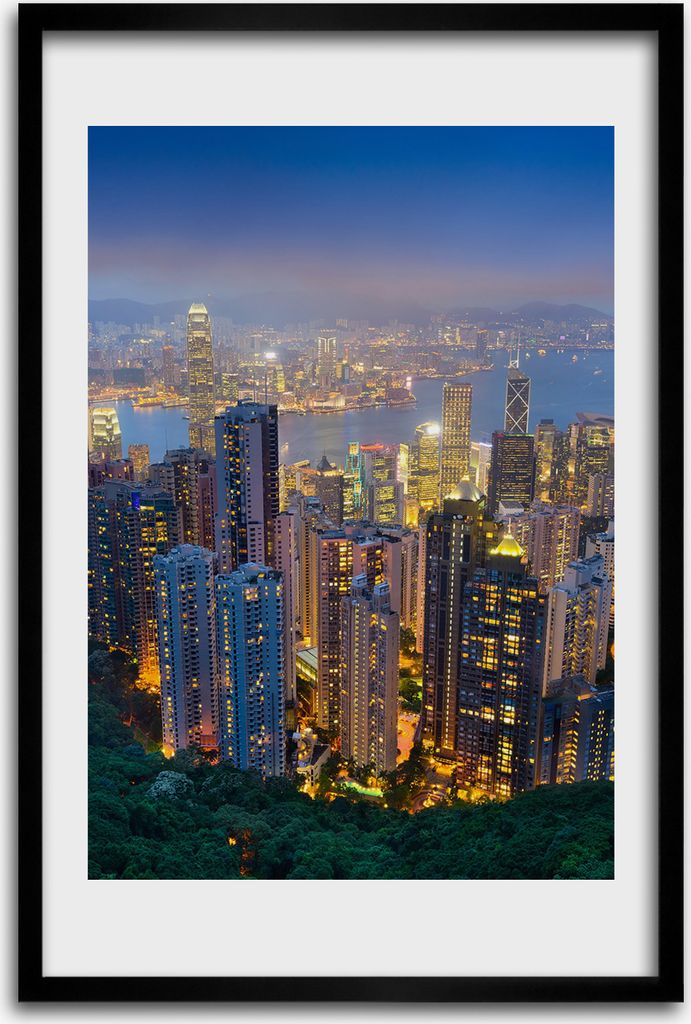 Bild - Bilderrahmen - 40 cm x 60 cm - MDF - Rahmen - Wandkunst - Hong Kong bei Nacht