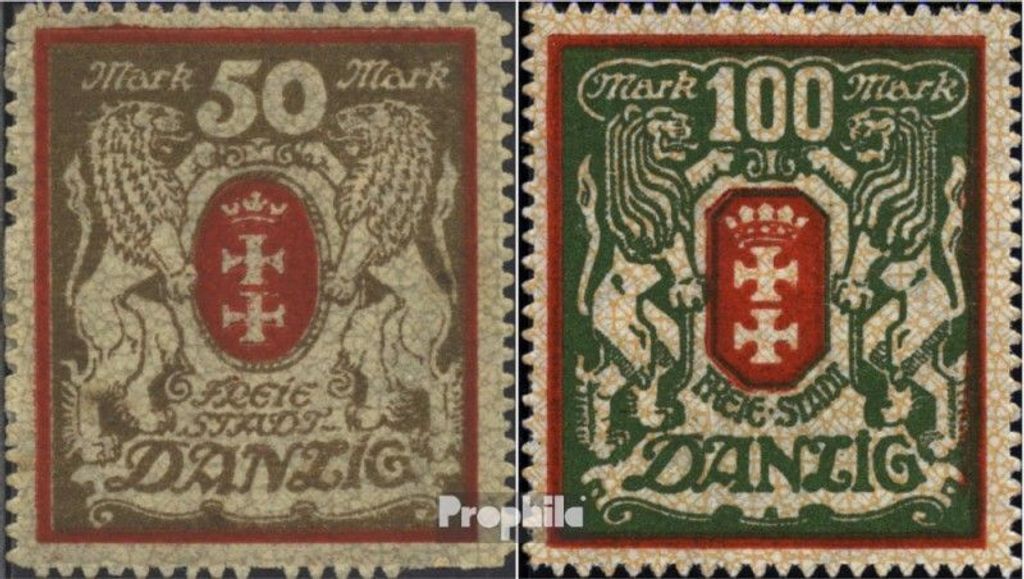 Briefmarken Danzig 1922 Mi 100Y-101Y (kompl.Ausg.) postfrisch Großes Wappen