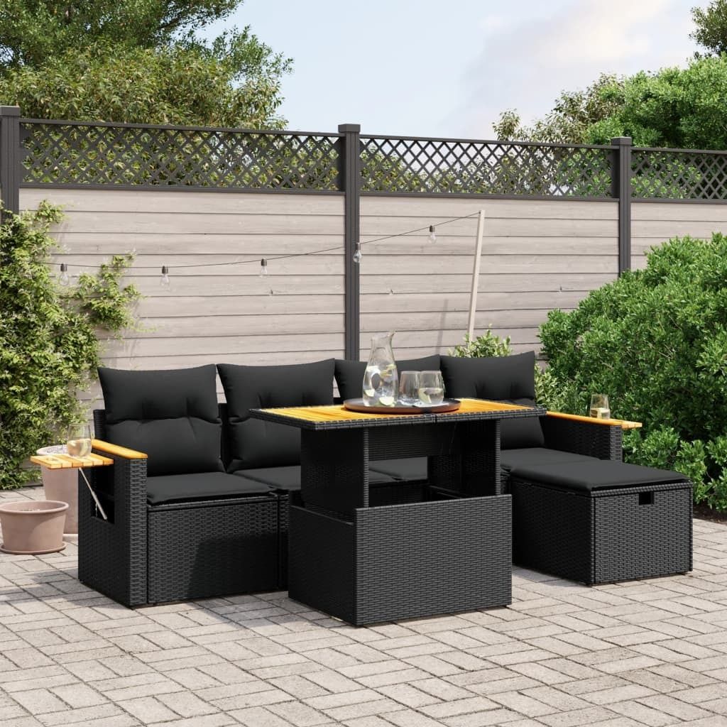 6-tlg. Garten-Sofagarnitur - mit Kissen Schwarz Poly Rattan - Gartenmöbelset 3276135