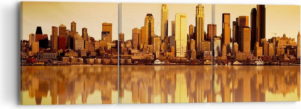 Bild auf Leinwand - Leinwandbild - Stadt Wolkenkratzer Wasser - 90x30cm - Wand Bild - Wanddeko - Leinwanddruck - Bilder - Kunstdruck - Wanddekorati...