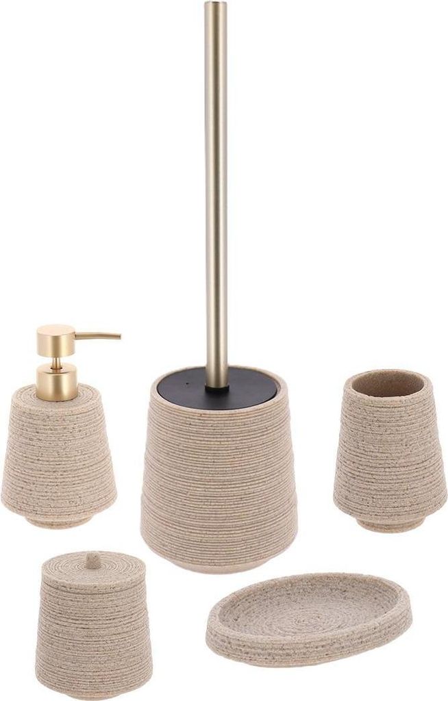TENDANCE | Bad-Set - Badezimmer-Set - 5er Set - Beige und Farbe gold - Badgarnitur - Stilvoll