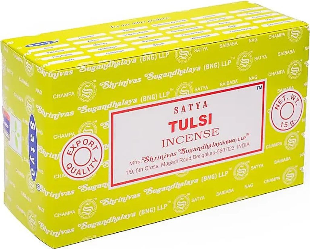 Räucher Set Räucherstäbchen Satya Tulsi -- 15 g + Kerzenhalter Engel L -- ±21,5c