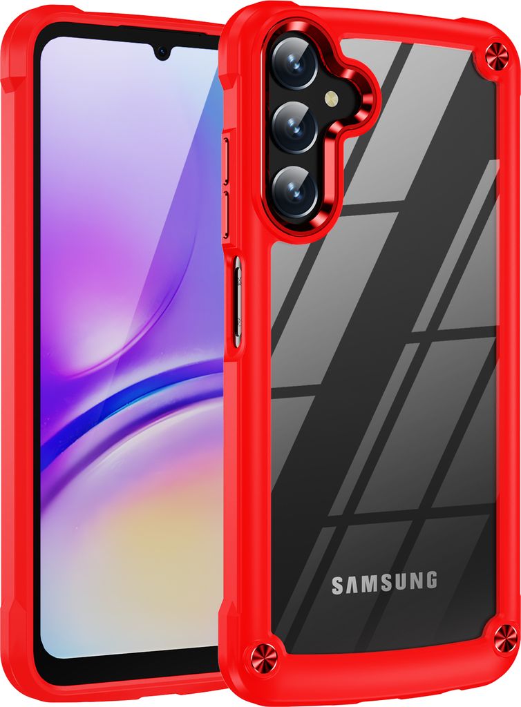 Hülle für Samsung Galaxy A05S Hybrid Transparente PC Robust TPU Bumper Stoßfest Schutzhülle Rot Schwarz