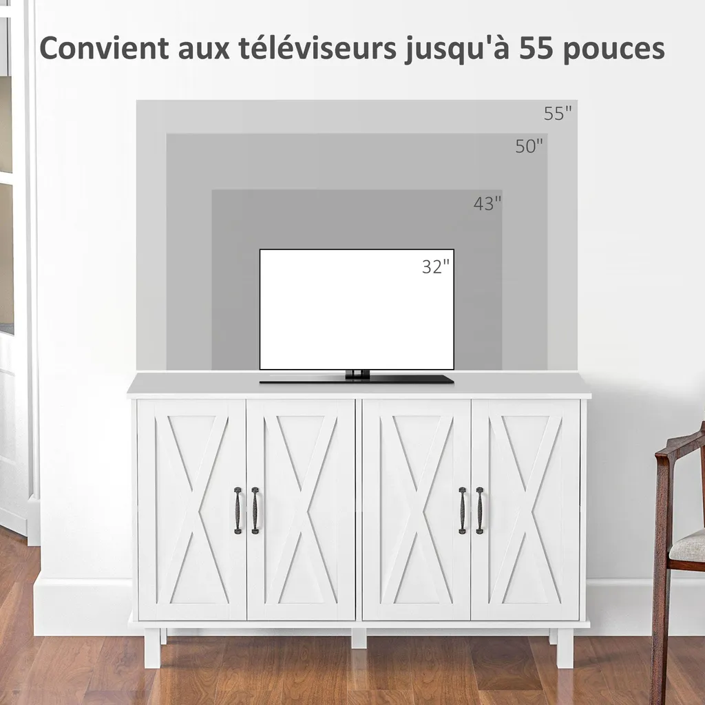 Buffet 4 portes blanc style campagne - Rangement bas avec étagères modulables - 8