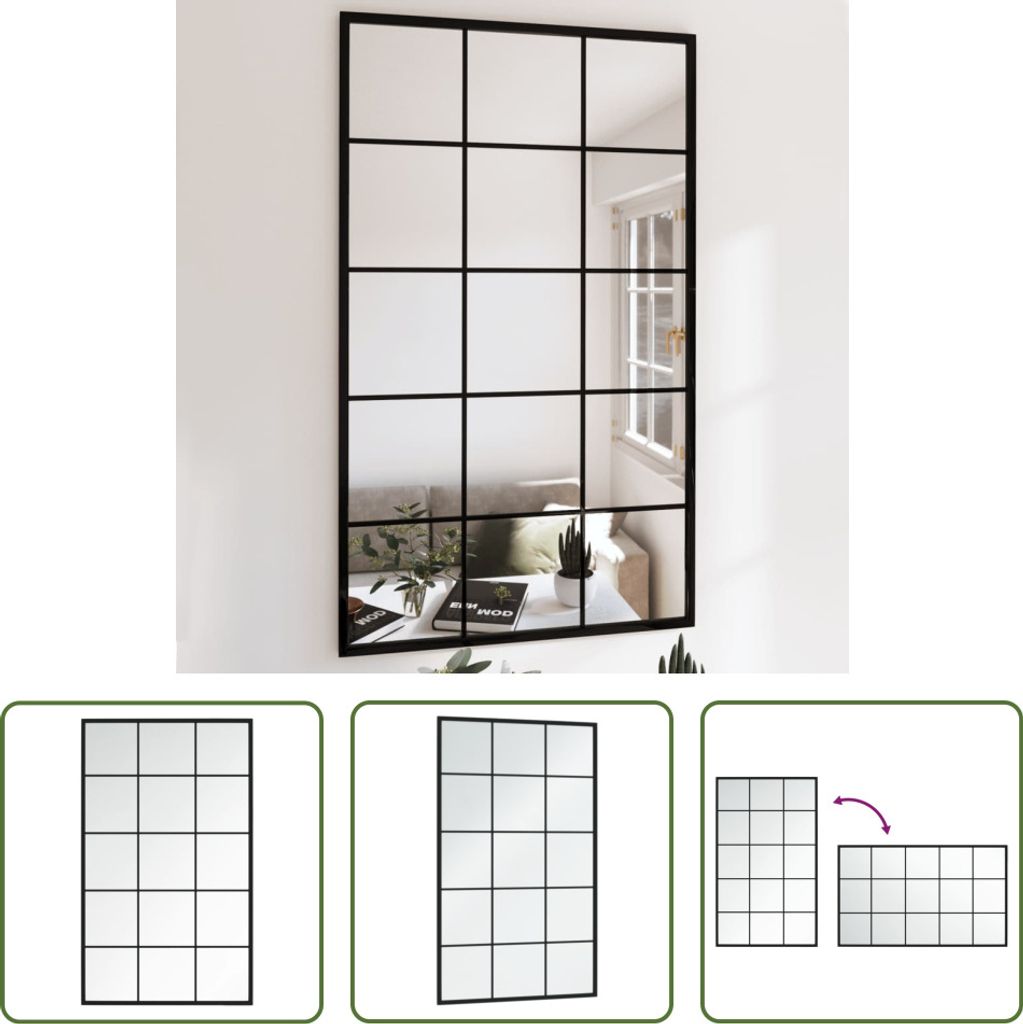 The Living Store Wandspiegel Schwarz 100x60 cm Metall Produktbild 