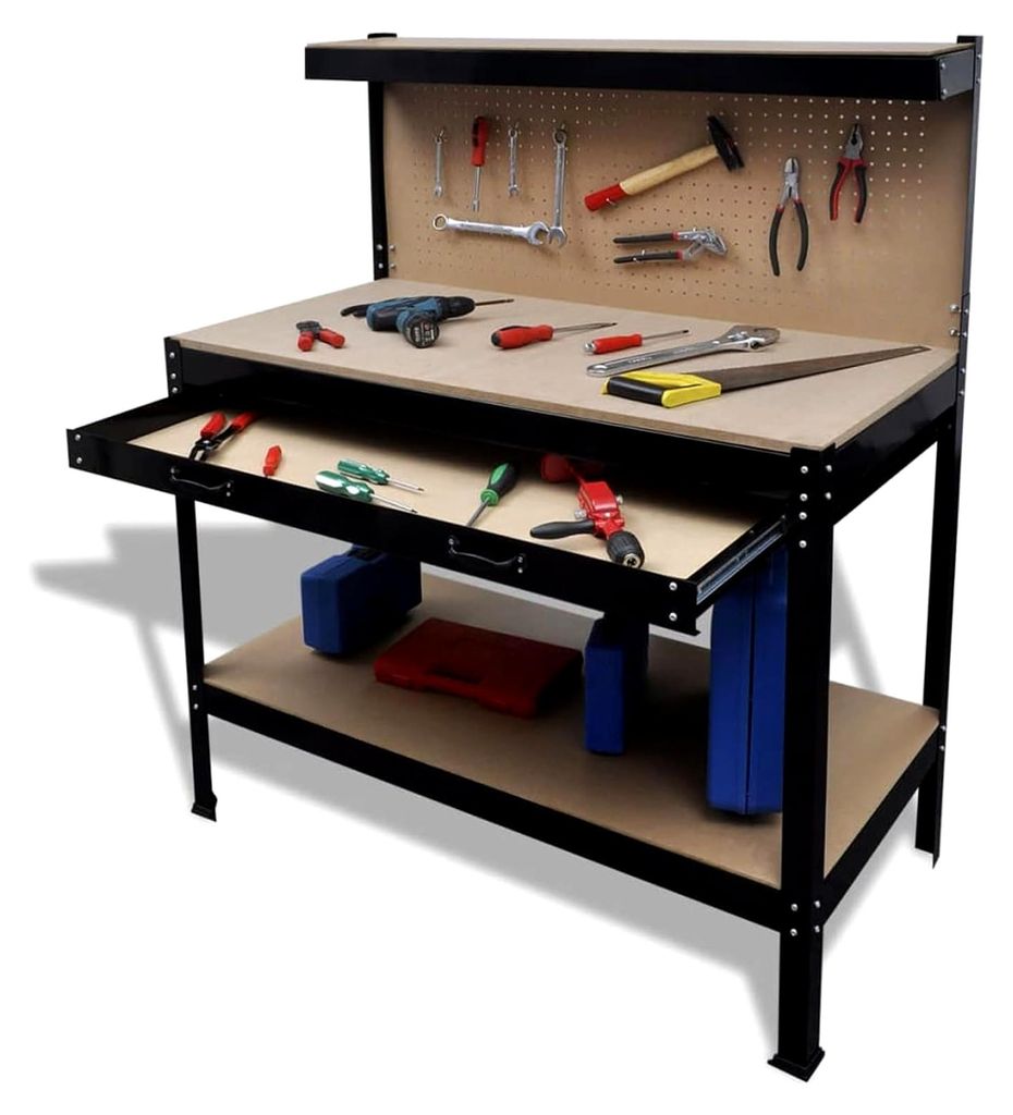 Werkbank mit Lochwand und Schublade