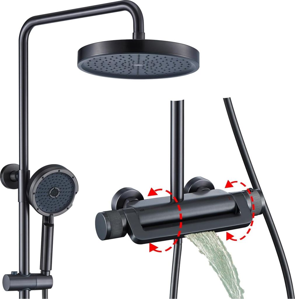 Duschsystem mit Thermostat Gold 3 Funktions Duscharmatur Komplettset Duschset Regendusche Dusche Regendusche Set Duschgarnitur mit Regendusche