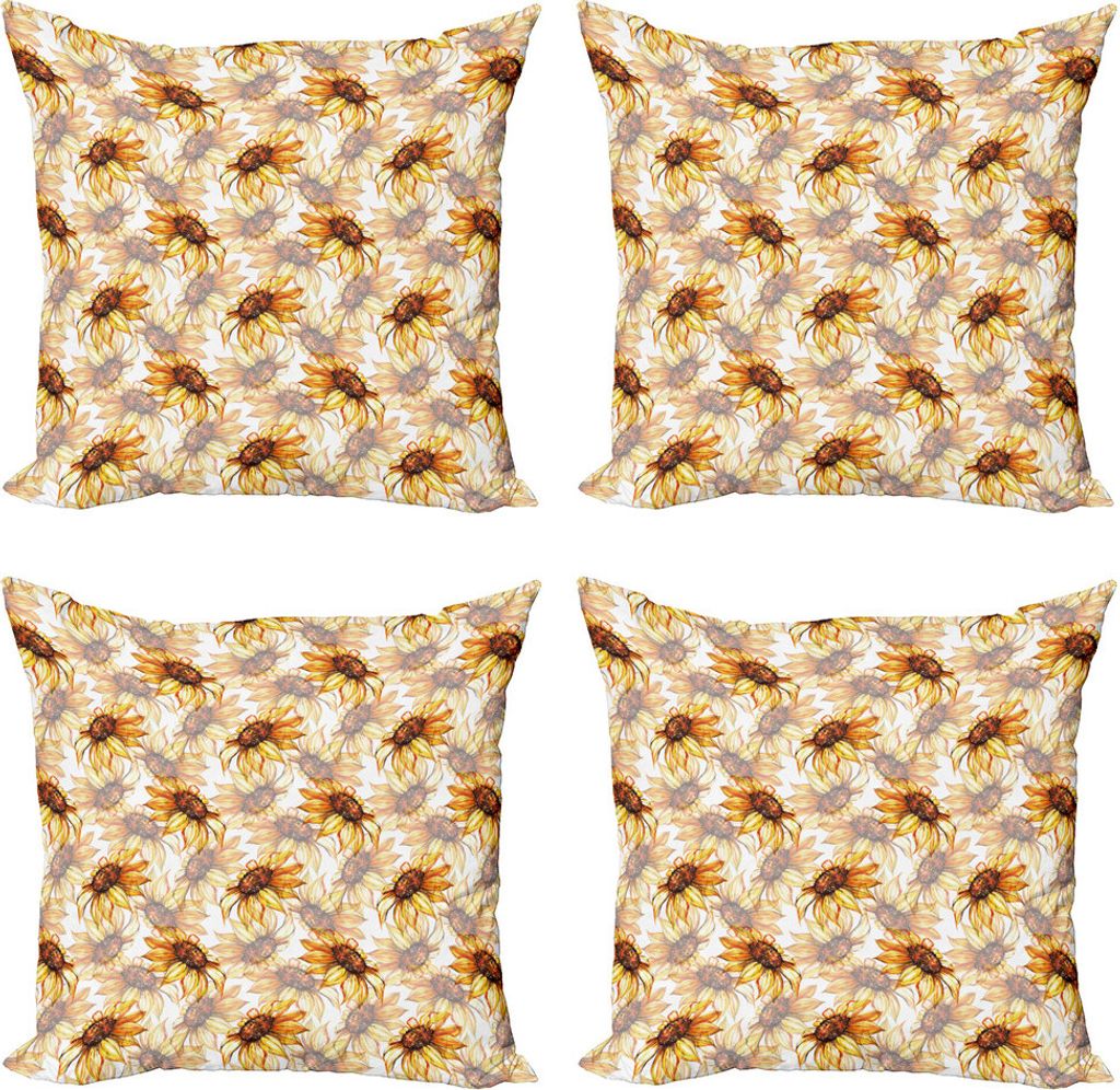 ABAKUHAUS Gelbe Blume Kissenbezug Set (4 Stück), Sunflower Blossom, Moderner Doppelseitiger Digitaldruck, 40 cm x 40 cm, Yellow Marigold