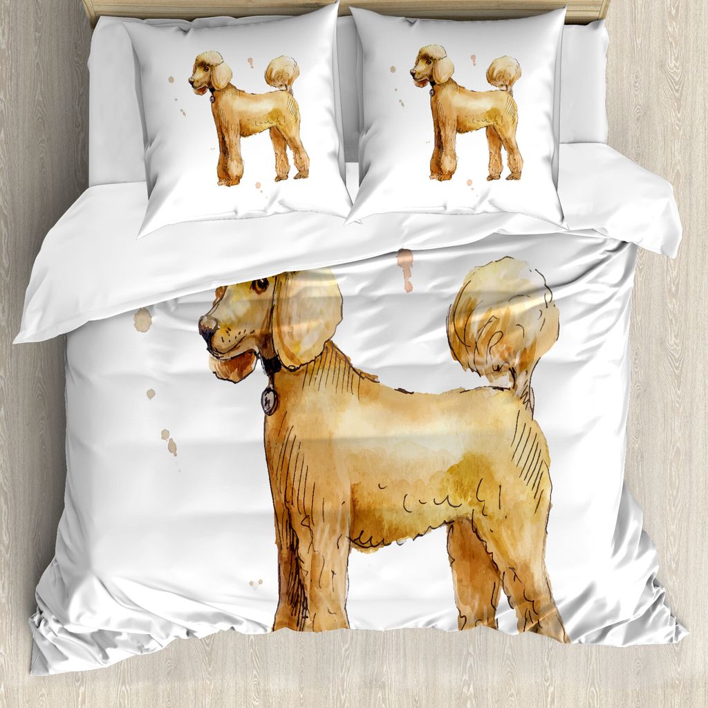 ABAKUHAUS Pudel Bettbezug Set für Einzelbetten, Cartoon-Stil auf 4 Feet, Milbensicher Allergiker geeignet mit Kissenbezug, 155 cm x 220 cm - 80 x ...