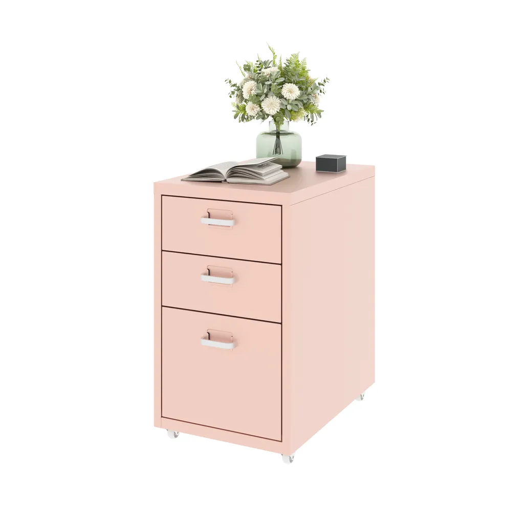 Caisson à roulettes rose FLEXISPOT pour bureau avec 3 tiroirs