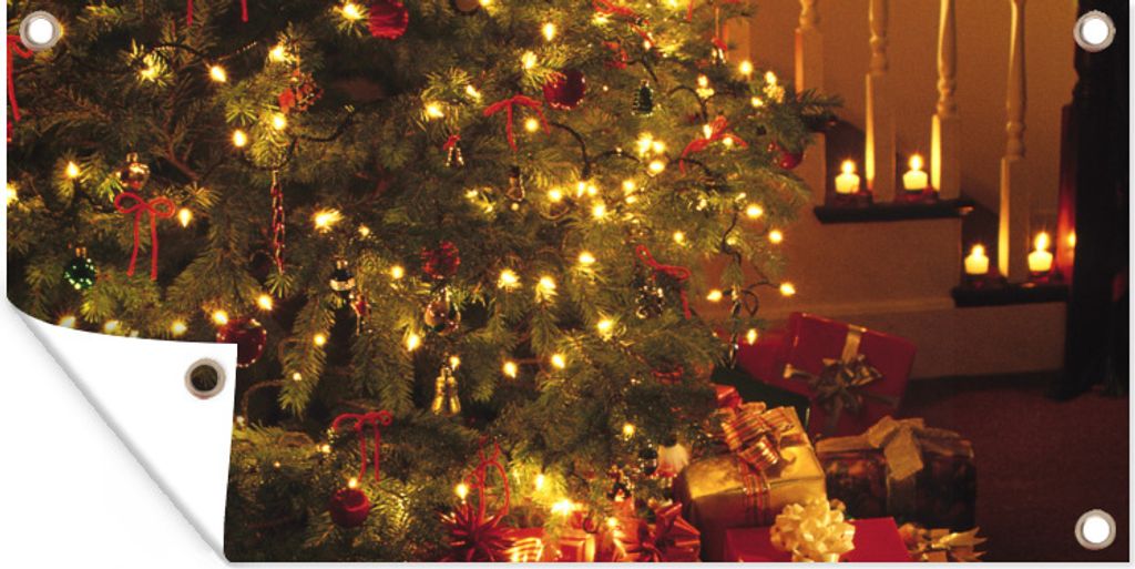 MuchoWow 60x30 cm Outdoor-Poster Gartendeko Sichtschutz Garten Poster für den Garten Weihnachten - Weihnachtsbaum - Weihnachtsschmuck