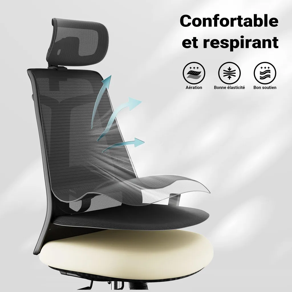 Wiltec Fauteuil de bureau ergonomique 150kg réglable avec appuie-tête - 8
