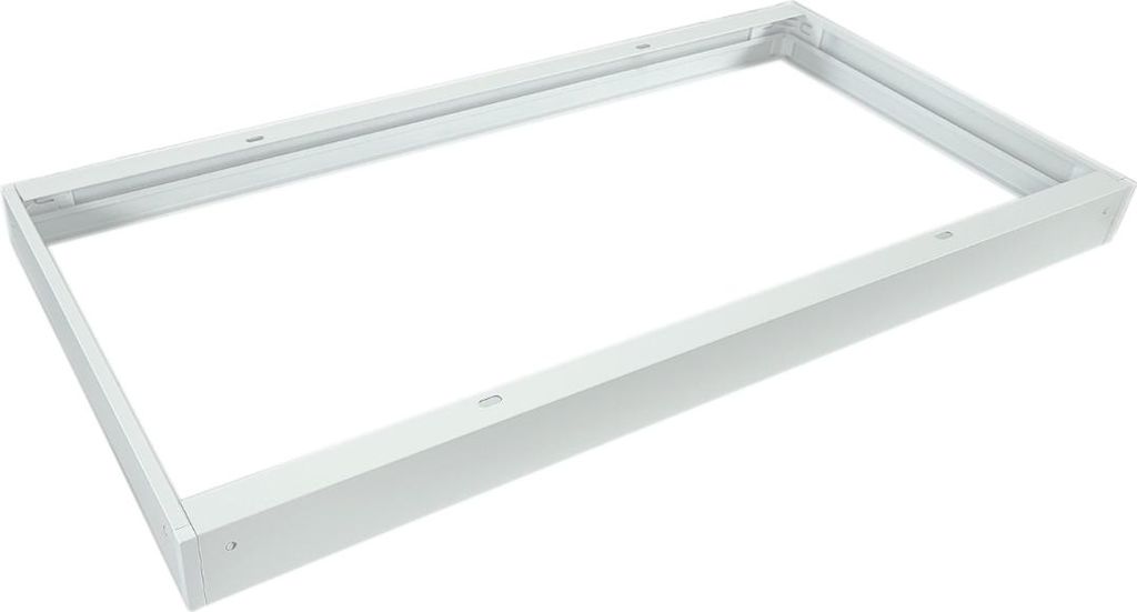 A white metal frame for a LED panel, shown from a diagonal angle against a white background.
