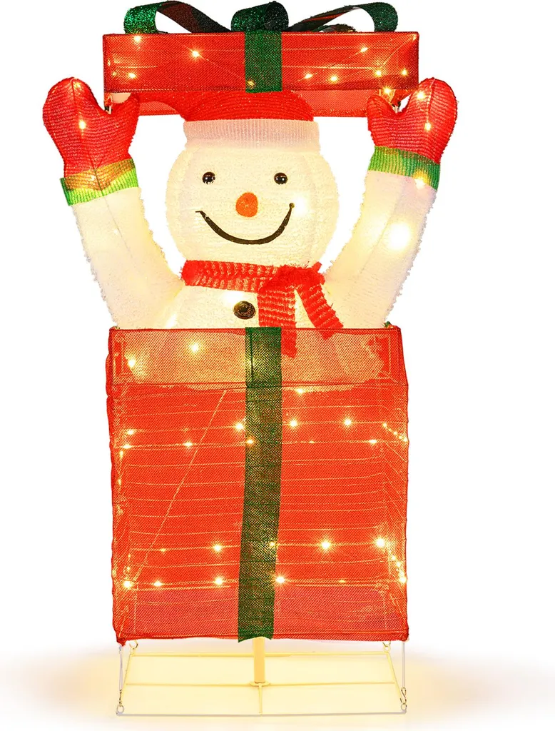 COSTWAY Bonhomme de Neige LED 115cm, Déco Noël 100 LED Blanc Chaud