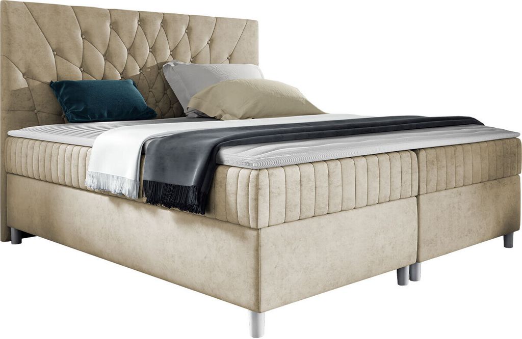 MIRJAN24 Boxspringbett Prowansja, Ehebett mit zwei Bettkästen, Doppelbett mit Topper, Schlafzimmer (Manila 02, Größe: 140x200 cm)