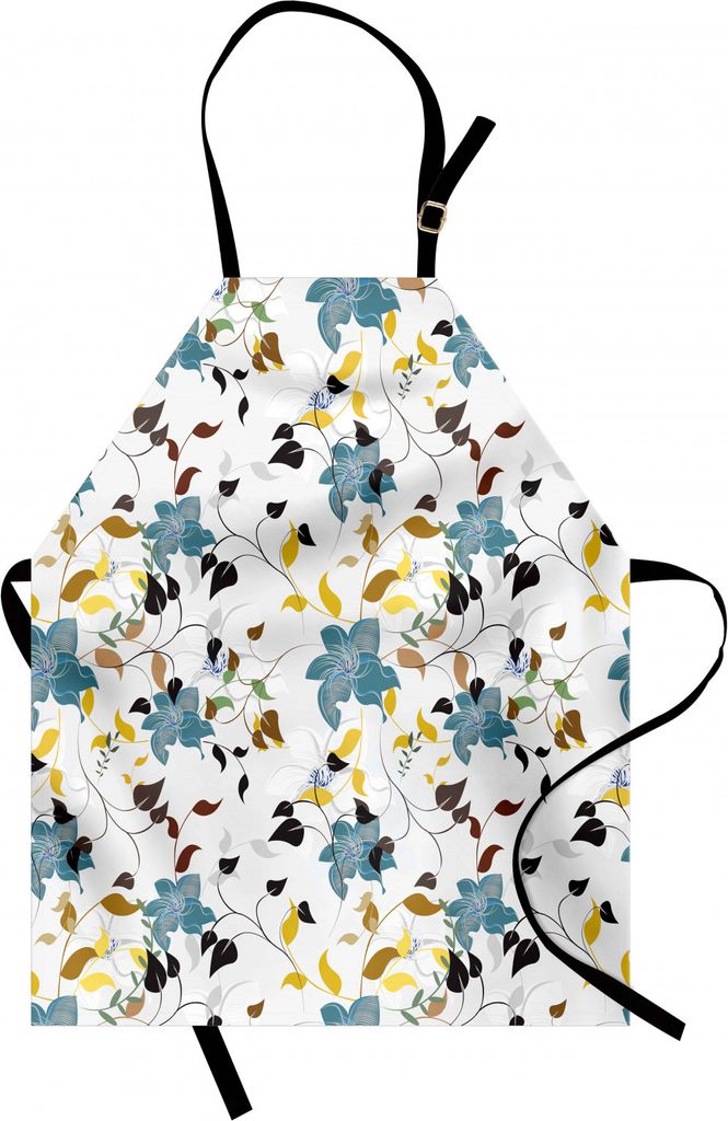 ABAKUHAUS Blatt Kochschürze, Saisonblumen mit bunter Blätter-Gift-Efeu-Anlage im zeitgenössischen Entwurfs-Druck, Farbfest Höhenverstellbar Was...