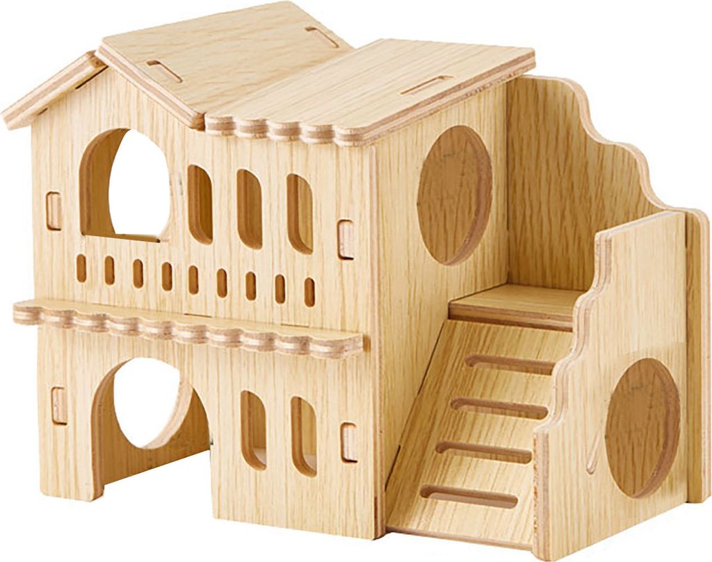 Hamster Holzhaus Schaukel Schlafnest Mehrere Löcher Atmungsaktiv Einfache Installation Doppelschicht Lustiges Hamsterspielzeug